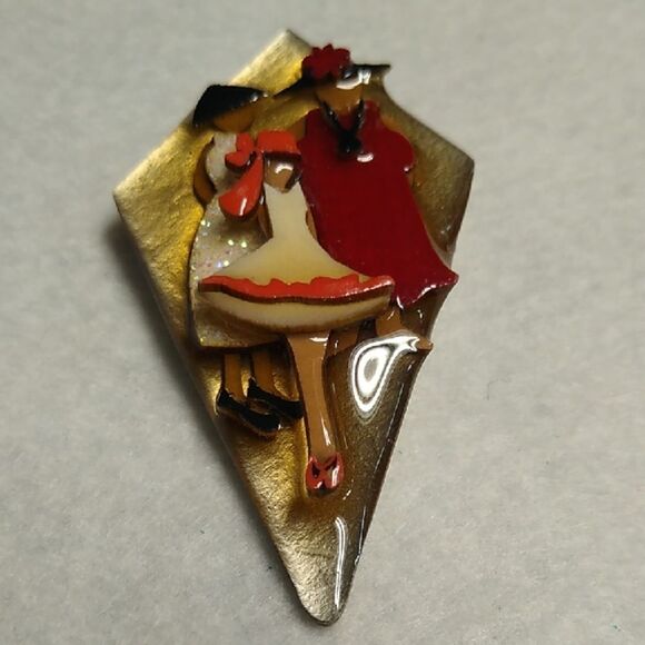 Vintage Woman Pin by Lucinda Fashion Brooch with Red and Gold Accents - Picture 1 of 4